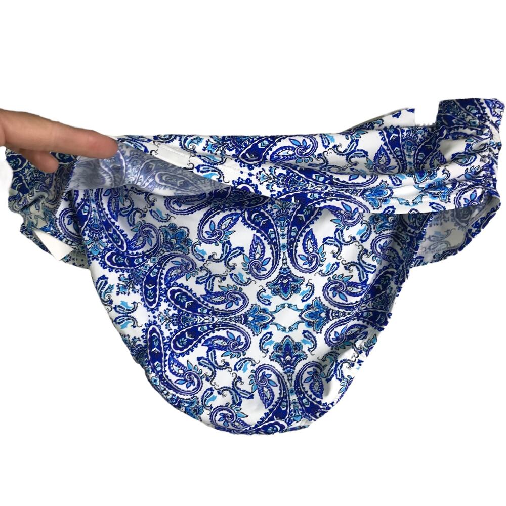 Bleu Rod Beattie Ruched Hipster Bikini Bottoms Womens‎ 14 Blue White Paisley NWT - Picture 5 of 7